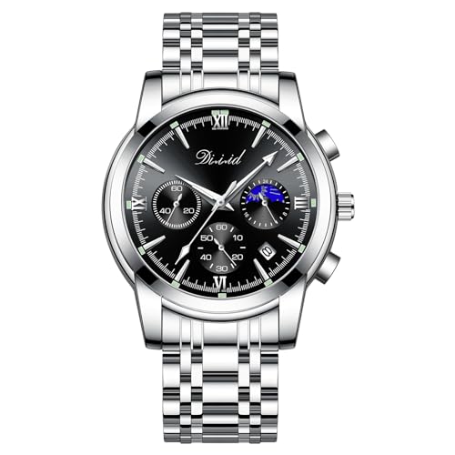 DIZIZID 腕時計 メンズ クオーツクロノグラフウオッチ 人気 ビジネス 腕時計 おしゃれ 多機能 ステンレス 3気圧防水 日付 蓄光 クロノグラフ うでどけい watch for men 男性 ギフト プレゼント 就活 (シルバーブラック)